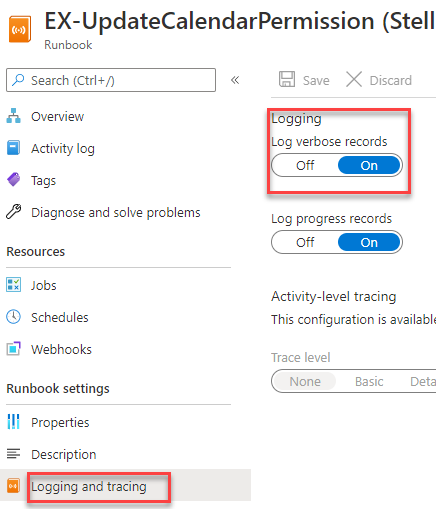 Enable logging on the runbook