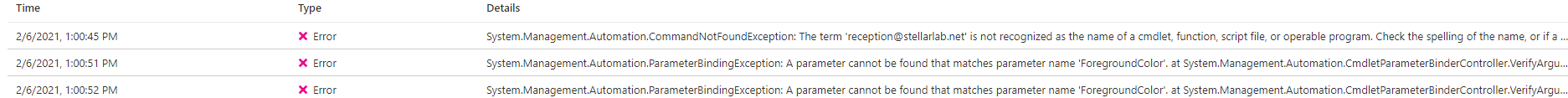 Error will display