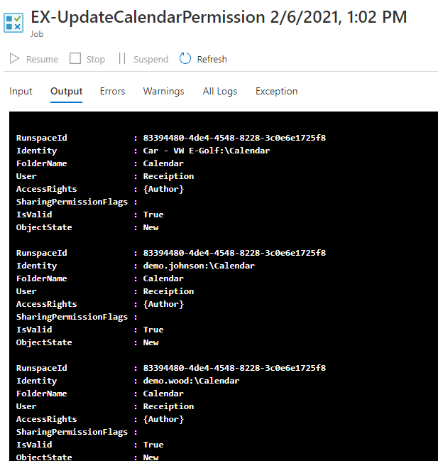 Output after the script had it's first run.